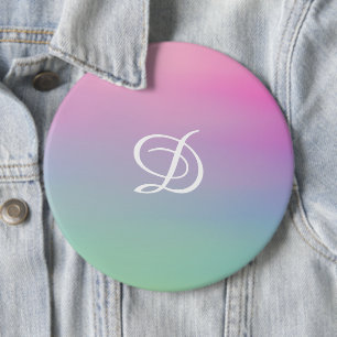 Girly gradient pink simple initial 6 cm round badge
