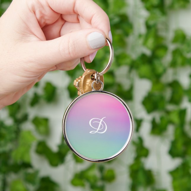 Girly gradient pink simple initial  key ring (Hand)