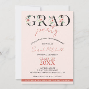 Girly Graduation Party Blush Pink Floral  Invitation