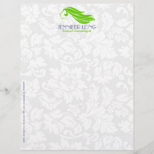 Girly Green And White Damasks Beauty/Cosmetology 2 Custom Letterhead