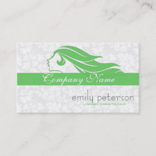 Girly Green And White Damasks Beauty/Cosmetology Business Card