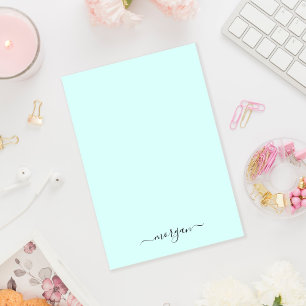 Girly Green Blue Monogram Modern Script Personal Post-it Notes