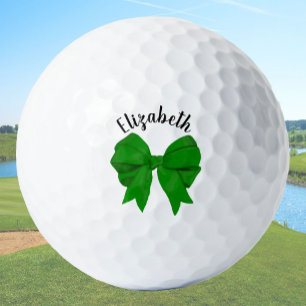 Girly Green Bow Lady Golfer Custom Name Golf Balls