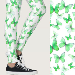 Girly green butterfly whimsical patterned leggings