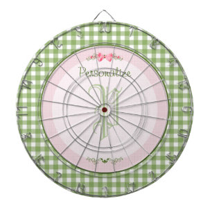 Girly Green Gingham Monogram With Name Dartboard