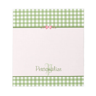 Girly Green Gingham Monogram With Name Notepad