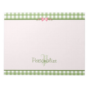 Girly Green Gingham Monogram With Name Notepad