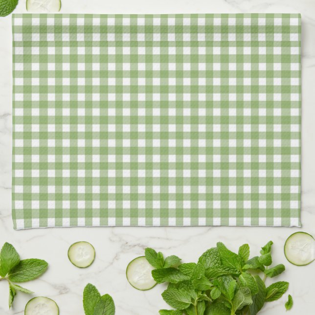 Girly Green Gingham Monogram With Name Tea Towel (Folded)