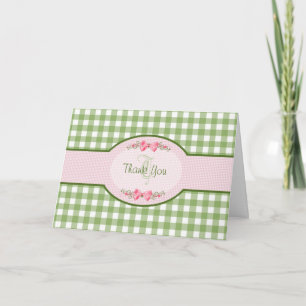 Girly Green Gingham Thank You With Monogram