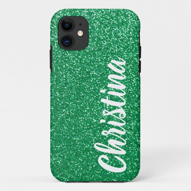 Girly Green Glitter Name Personalised Case-Mate iPhone Case (Back)