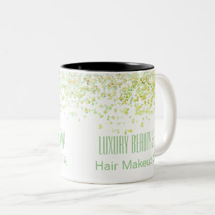 Girly Green & Gold Glittery Luxury Beauty Salon Two-Tone Coffee Mug