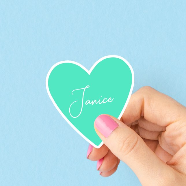 Girly Green Heart Sticker with Name (Creator Uploaded)