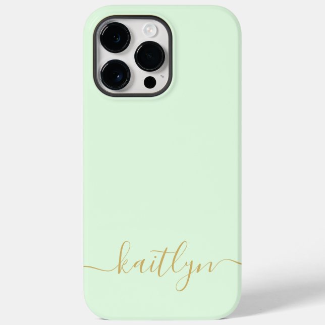 Girly Green Monogram Modern Script Personalised Case-Mate iPhone Case (Back)