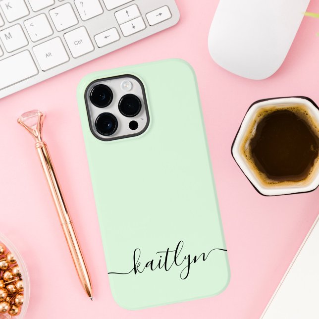 Girly Green Monogram Modern Script Personalised Case-Mate iPhone Case (Creator Uploaded)