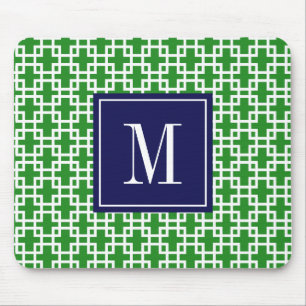 Girly Green & Navy Squares Pattern Custom Mouse Pad