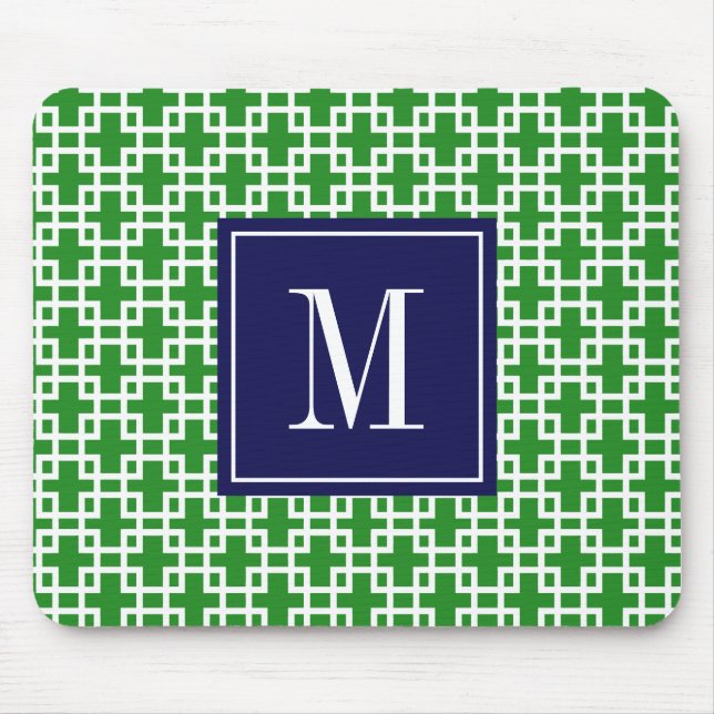 Girly Green & Navy Squares Pattern Custom Mouse Pad (Front)
