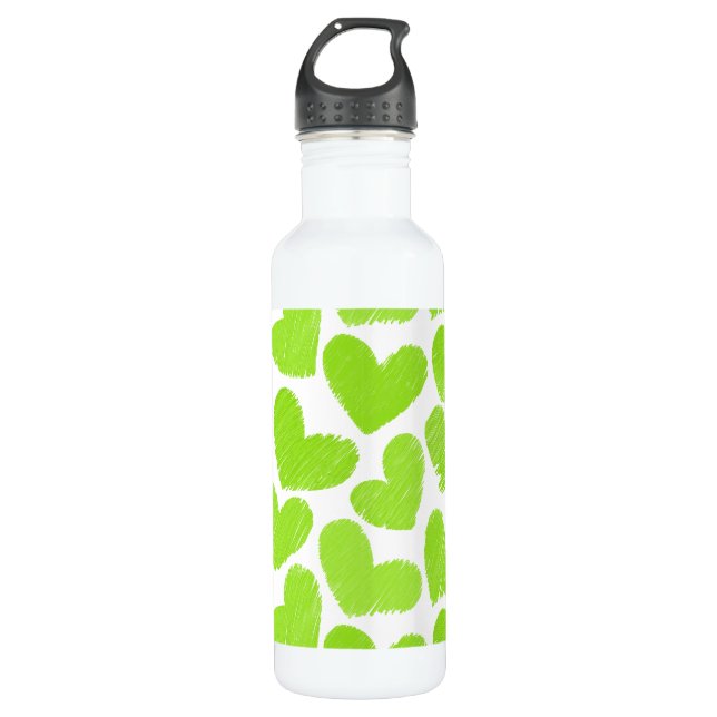 Girly green pastel love hearts pattern 710 ml water bottle (Front)