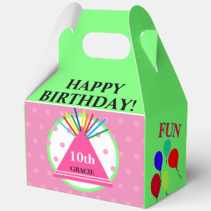 Girly Green Pink Polka Dots Birthday Party Hat Favour Box