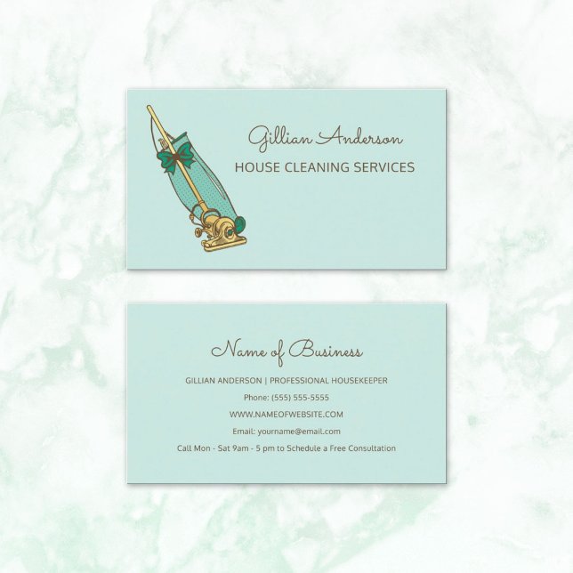Girly Green Vacuum Cleaner House Cleaning Services Business Card (Girly Green Vacuum Cleaner House Cleaning Services Business Cards)