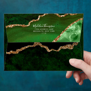 Girly Green Velvet Agate Geode Script Address Envelope