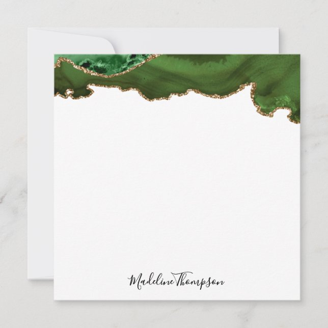 Girly Green Velvet Agate Geode Script Square Card (Front)