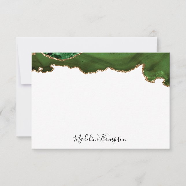 Girly Green Velvet Agate Geode Script Typography 2 Card (Front)