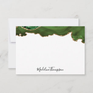 Girly Green Velvet Agate Geode Script Typography 2 Card