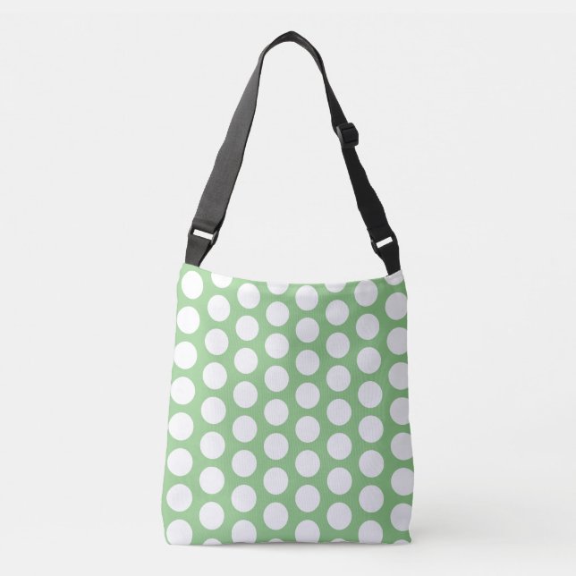 Girly Green White Polka Dots Crossbody Bag (Front)