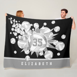 girly grey silver volleyballs and stars  fleece blanket