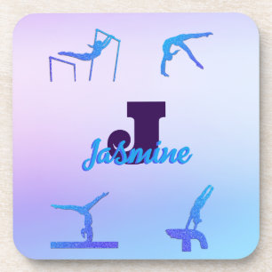 Girly Gymnastics Blue Purple Monogram Personalised Coaster
