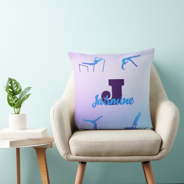 Girly Gymnastics Blue Purple Monogram Personalised Cushion (Chair)
