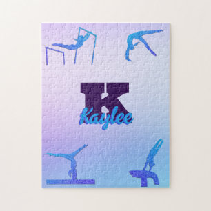 Girly Gymnastics Blue Purple Monogram Personalised Jigsaw Puzzle