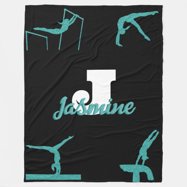 Girly Gymnastics Turquoise Monogram Personalised Fleece Blanket (Front)