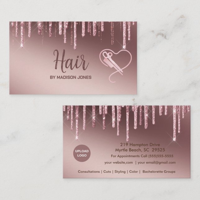 Girly Hair Stylist Heart Glitter Business Cards (Front/Back)