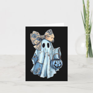 Girly Halloween Blue Denim Ghost Preppy Ghost Bow Card