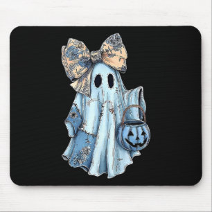 Girly Halloween Blue Denim Ghost Preppy Ghost Bow Mouse Pad