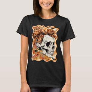 Girly Halloween Skull Coquette Bow Autumn Spooky S T-Shirt