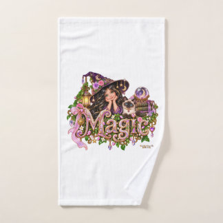Girly Halloween Witch and Siamese Cat Magic Hand Towel