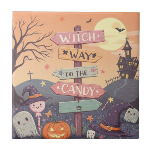 Girly Halloween - Witch Way to the Candy Ceramic Tile