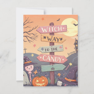 Girly Halloween - Witch Way to the Candy Postcard