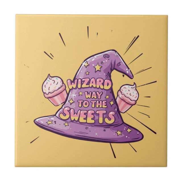 Girly Halloween - Wizard Way to the Sweets Ceramic Tile (Front)