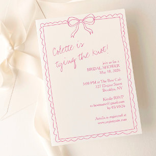 Girly Hand Drawn Bow Elegant Pink Bridal Shower Invitation
