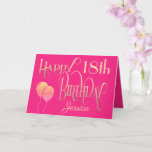 Girly Happy 18th Birthday Name Ornate Pink Gold Card<br><div class="desc">An elegant feminine colored design of ornate typography in gold on a hot pink background for an 18th birthday. Happy Birthday is set in a decorative script, and the age is in a cordinating typeface with name in elegant script at the bottom. Easily personalise the name and message inside to...</div>