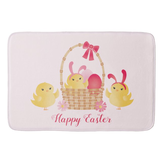 Girly Happy Easter Chicks Pink Bath Mat (Front)