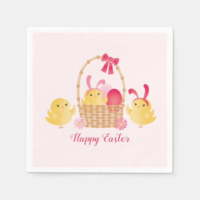 Girly Happy Easter Chicks Pink Napkin (Front)