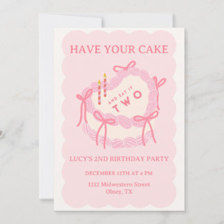 Girly Have your Cake, Eat it TWO Second Birthday Invitation