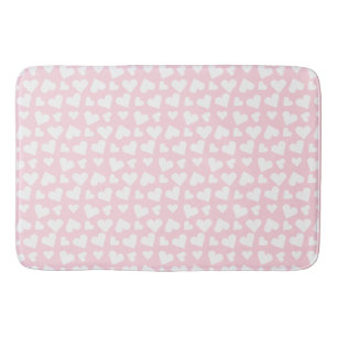 Girly Heart Pattern Pink White Bath Mat