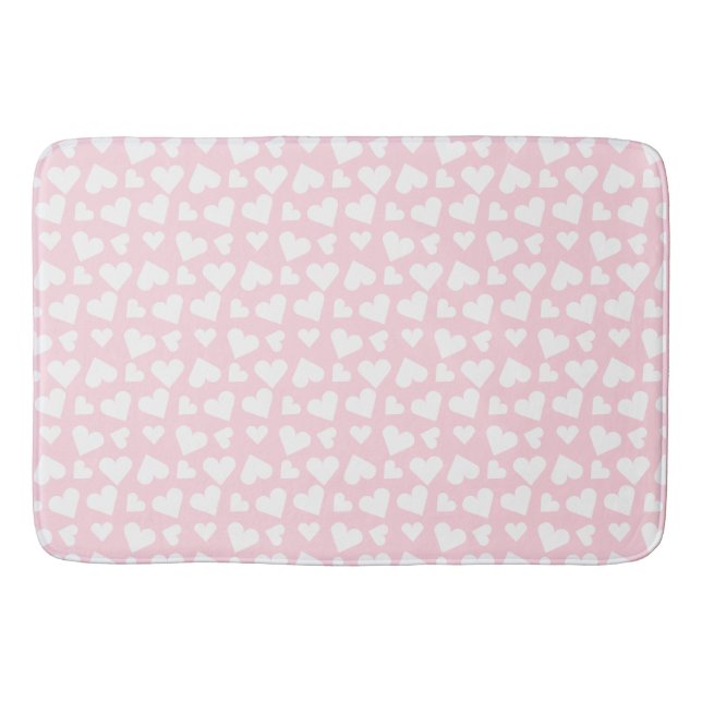 Girly Heart Pattern Pink White Bath Mat (Front)