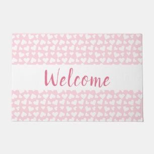 Girly Heart Pattern Pink White Doormat