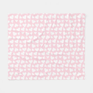 Girly Heart Pattern Pink White Fleece Blanket